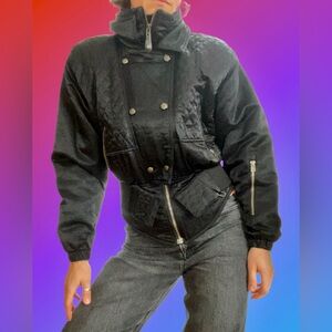 Vintage 80s 90s Nils skiwear black short jacket skiing winter sexy cut nylon